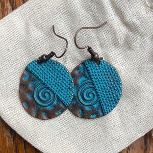 Turquoise and Brown colored Spiral Earrings